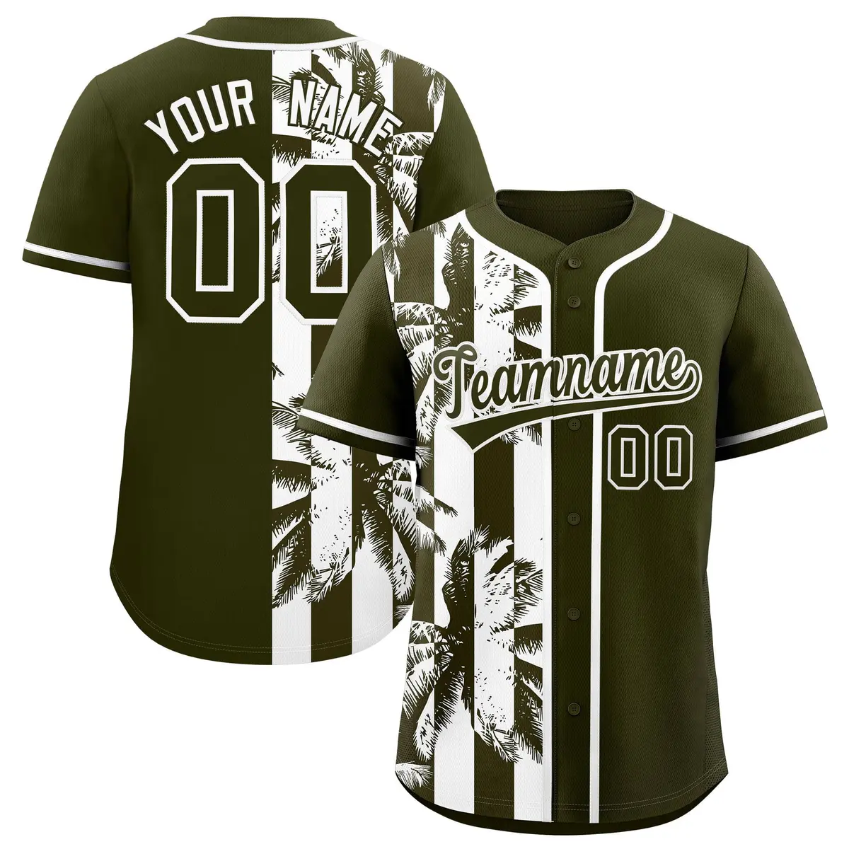 Olive White Split Coconut Tree Design Baseball Jersey