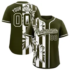 Olive White Split Coconut Tree Design Baseball Jersey 1