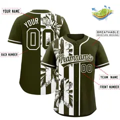 Olive White Split Coconut Tree Design Baseball Jersey 2