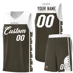 Olive White Star Pattern Team Basketball Jersey 1