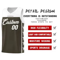 Olive White Star Pattern Team Basketball Jersey 2