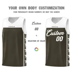 Olive White Star Pattern Team Basketball Jersey 3
