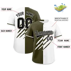 Olive White Tiger Claw Scratch Split Baseball Jersey 2