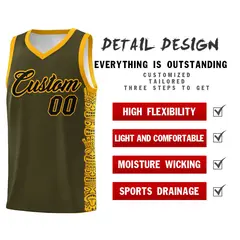 Olive Yellow Indians Pattern Basketball Uniform Jersey 2