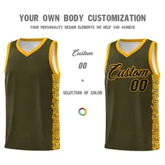 Olive Yellow Indians Pattern Basketball Uniform Jersey 3