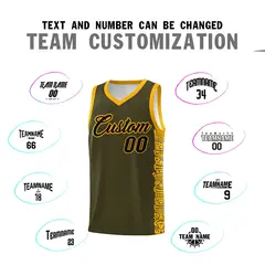 Olive Yellow Indians Pattern Basketball Uniform Jersey 4