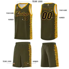Olive Yellow Indians Pattern Basketball Uniform Jersey 5