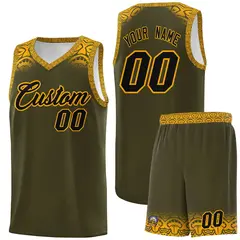 Olive Yellow Indians Print Sports Basketball Uniform Jersey