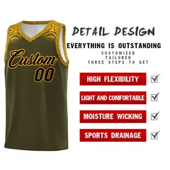 Olive Yellow Indians Print Sports Basketball Uniform Jersey 2