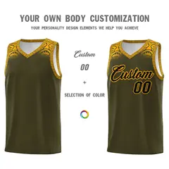 Olive Yellow Indians Print Sports Basketball Uniform Jersey 3