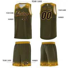 Olive Yellow Indians Print Sports Basketball Uniform Jersey 5