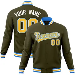 Olive Yellow-Powder Blue Varsity Full-Snap Letterman Jacket 1