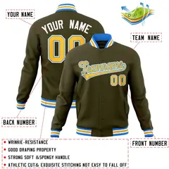 Olive Yellow-Powder Blue Varsity Full-Snap Letterman Jacket 4