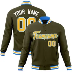 Olive Yellow-Powder Blue Varsity Full-Snap Letterman Jacket 1