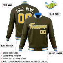 Olive Yellow-Powder Blue Varsity Full-Snap Letterman Jacket 4