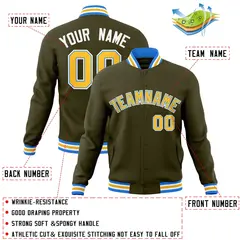 Olive Yellow-Powder Blue Varsity Full-Snap Letterman Jacket 4