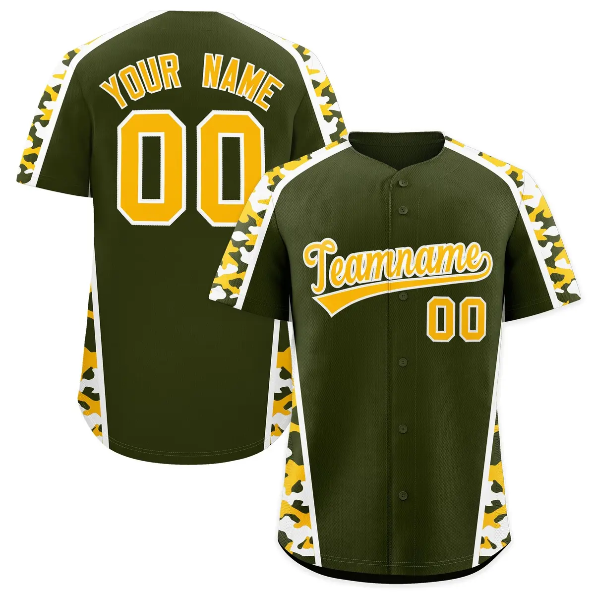 Olive Yellow Side Camo Baseball Jersey