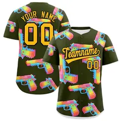 Olive Yellow Sugar-Coated Firepower Graffiti Baseball Jersey 1