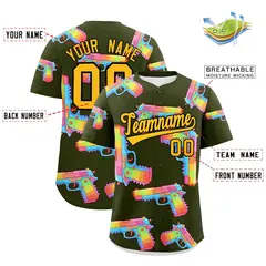 Olive Yellow Sugar-Coated Firepower Graffiti Baseball Jersey 2