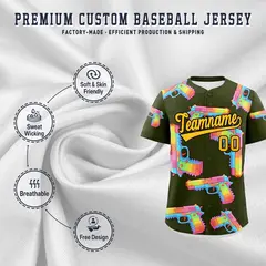 Olive Yellow Sugar-Coated Firepower Graffiti Baseball Jersey 3