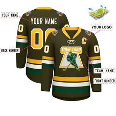 Olive Yellow-White Lace-Up Neck Hockey Jersey 2