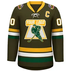 Olive Yellow-White Lace-Up Neck Hockey Jersey 3