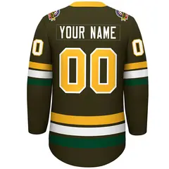 Olive Yellow-White Lace-Up Neck Hockey Jersey 4