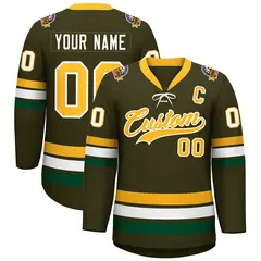 Olive Yellow-White Lace-Up Neck Hockey Jersey