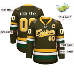Olive Yellow-White Lace-Up Neck Hockey Jersey 2