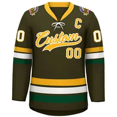 Olive Yellow-White Lace-Up Neck Hockey Jersey 3