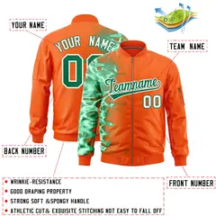 Orange 3D Flame Full-Zip Varsity Letterman Bomber Jacket 2
