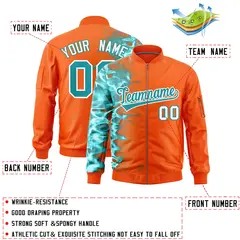 Orange 3D Flame Full-Zip Varsity Letterman Bomber Jacket 2