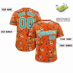 Orange 3D Graffiti Pattern Authentic Baseball Jersey 2