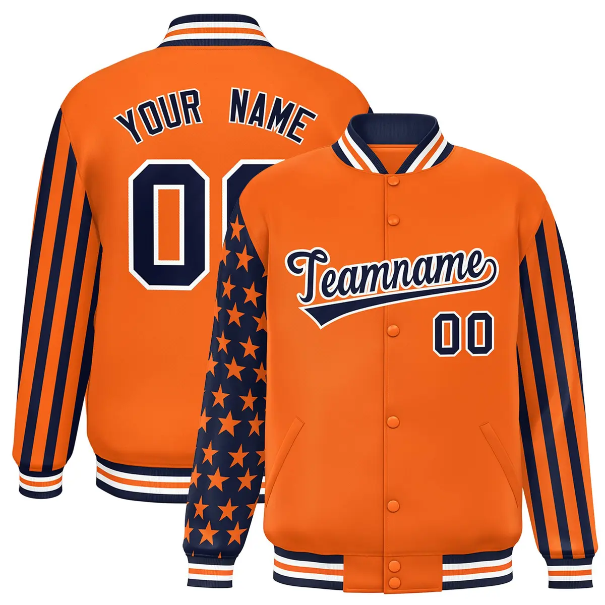Orange American Flag Varsity Letterman Bomber Jacket