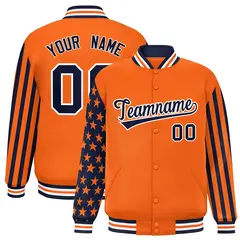 Orange American Flag Varsity Letterman Bomber Jacket 1