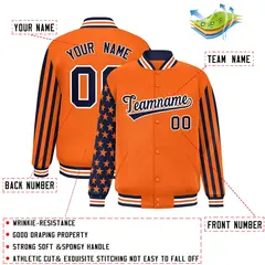 Orange American Flag Varsity Letterman Bomber Jacket 2