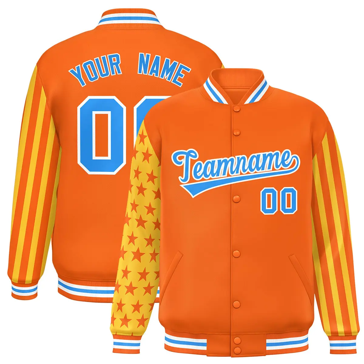 Orange American Flag Varsity Letterman Bomber Jacket
