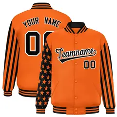 Orange American Flag Varsity Letterman Bomber Jacket