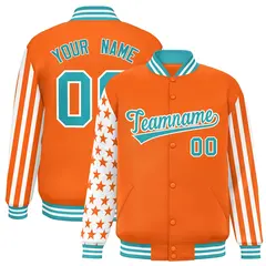 Orange American Flag Varsity Letterman Bomber Jacket 1
