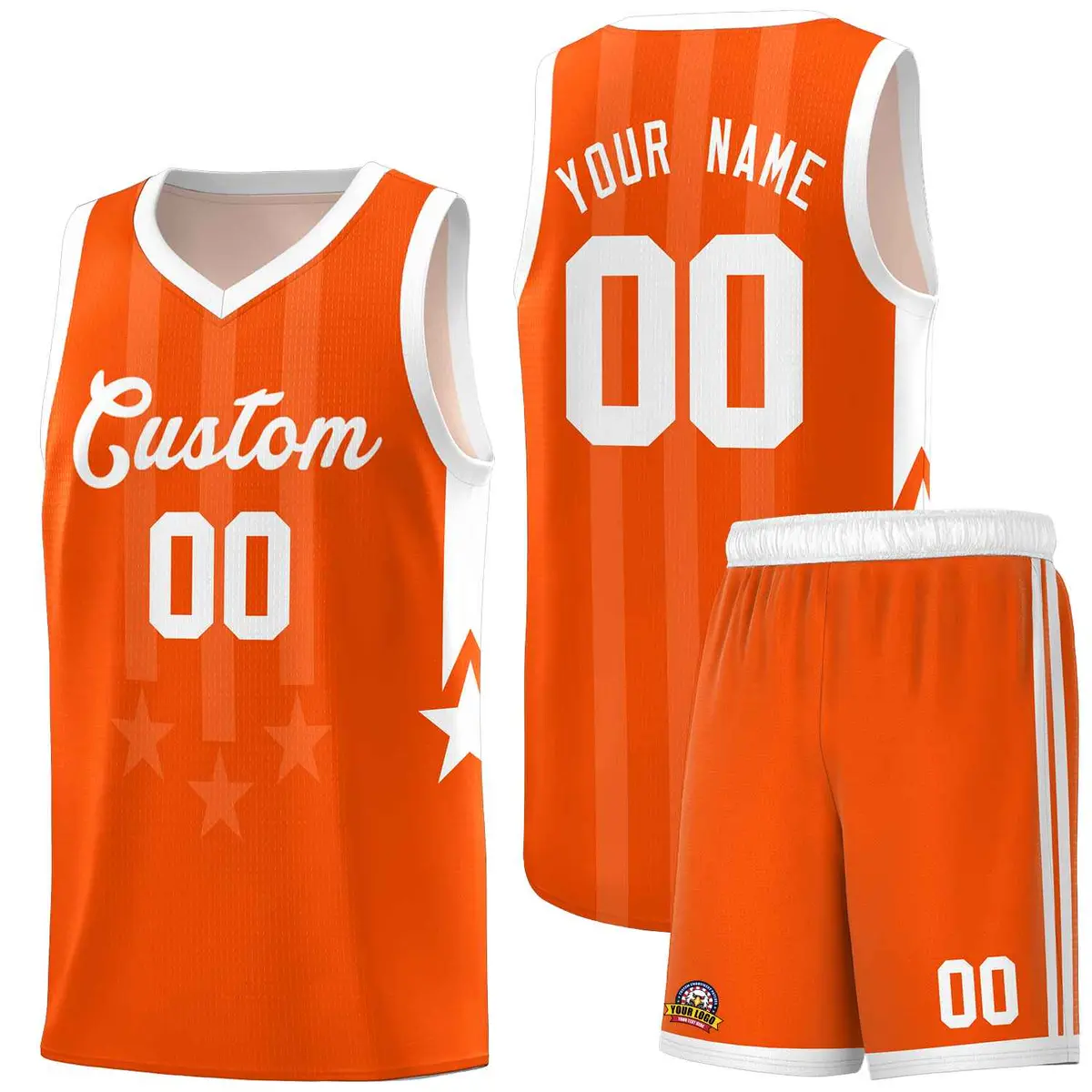 Orange and White Gradient Star Graffiti Basketball Jersey