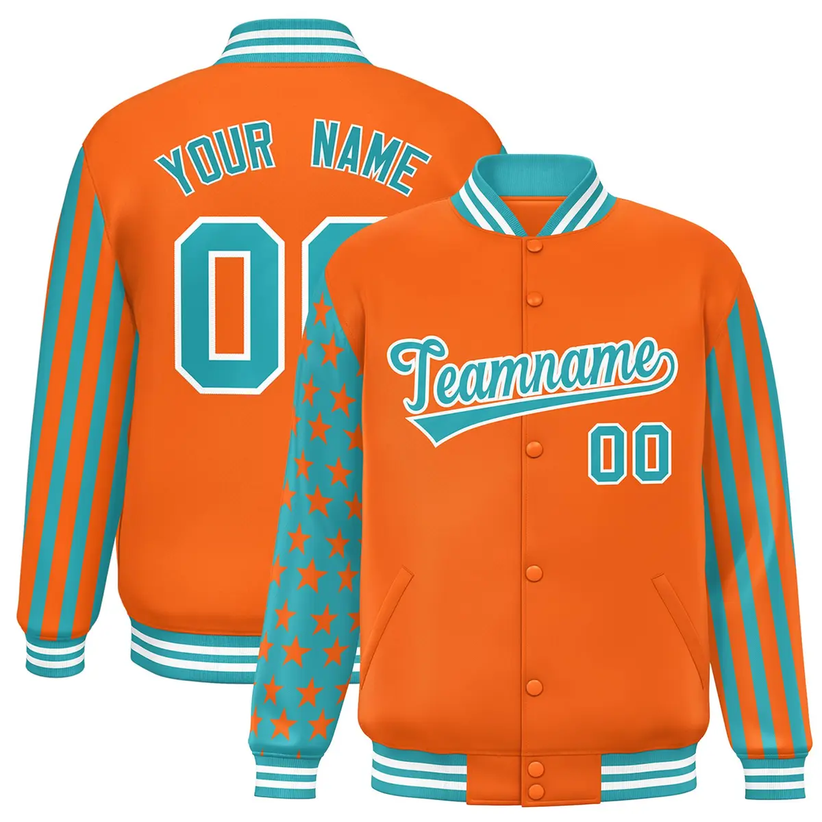 Orange Aqua American Flag Full-Snap Raglan Letterman Jacket