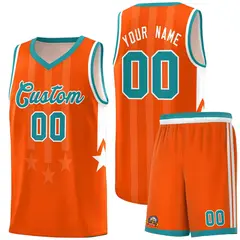 Orange Aqua and White Gradient Star Graffiti Basketball Jersey
