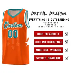 Orange Aqua and White Gradient Star Graffiti Basketball Jersey 2