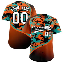 Orange Aqua Black Camo Gradient Fashion Baseball Jersey 1