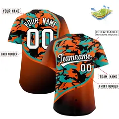 Orange Aqua Black Camo Gradient Fashion Baseball Jersey 2