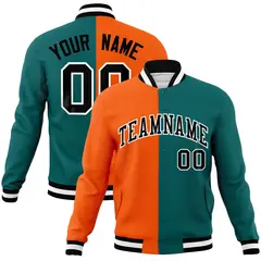 Orange Aqua-Black Two Tone Split Varsity Letterman Jacket 1