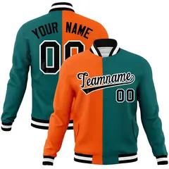 Orange Aqua-Black Two Tone Split Varsity Letterman Jacket 1