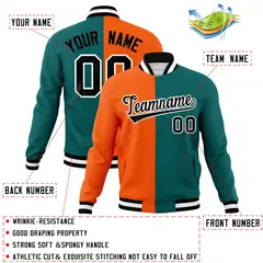 Orange Aqua-Black Two Tone Split Varsity Letterman Jacket 4
