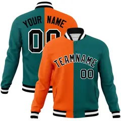 Orange Aqua-Black Two Tone Split Varsity Letterman Jacket 1