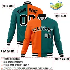 Orange Aqua-Black Two Tone Split Varsity Letterman Jacket 4